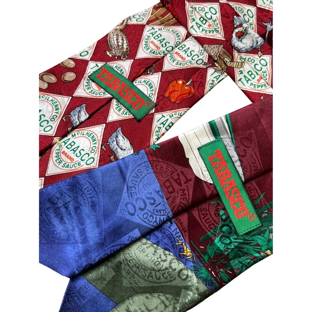 VTG LOT OF 2, Men's Neck Tie TABASCO Bayou at Night Farm to Table SILK